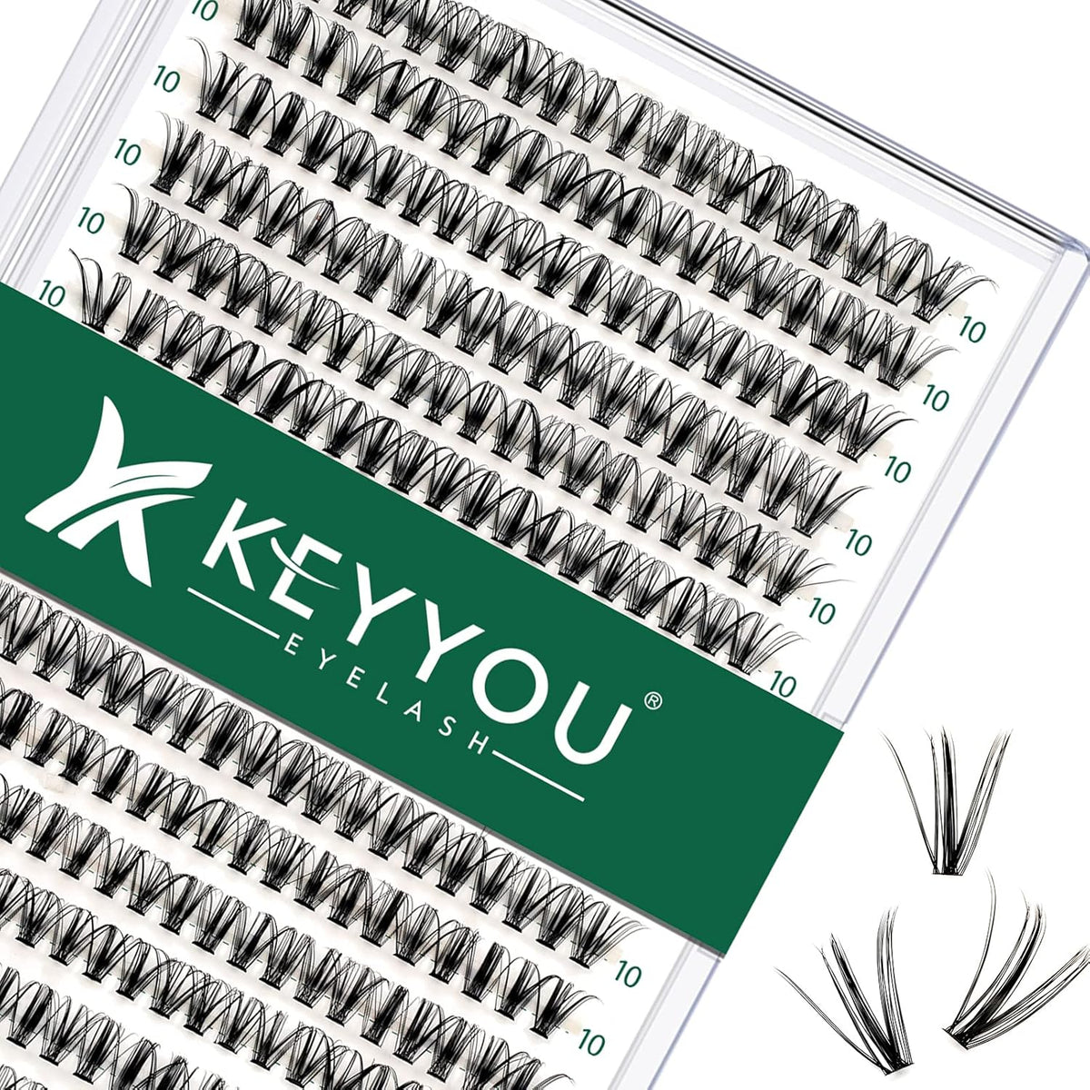 Lash Clusters 300pcs Individual Lashes 30D 0.07D Curl 10mm DIY Eyelash Extension KEYYOU Large Tray