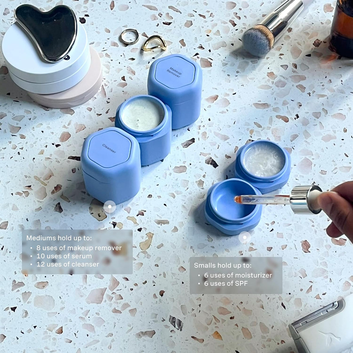 Cadence Travel Containers - Core Skincare Set - Magnetic Containers with Lids,2 Small (0.56oz) & 3