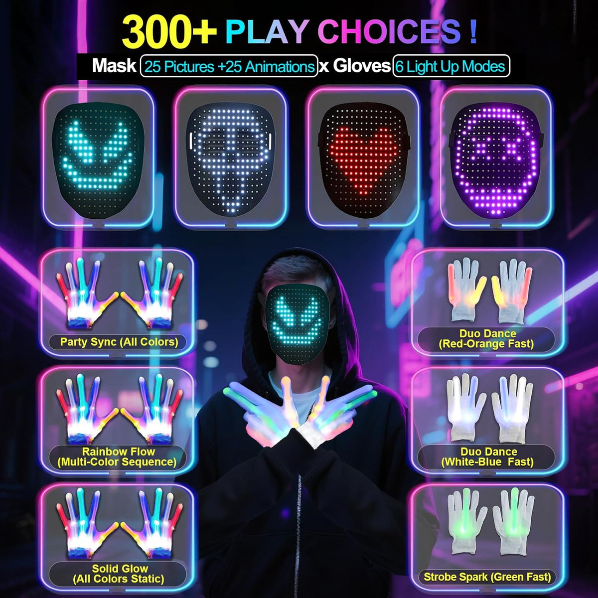 Led-Mask Gloves Halloween-Costumes For Kids Men Adult 2025, Light Up Gesture Cosplay Birthday Gifts