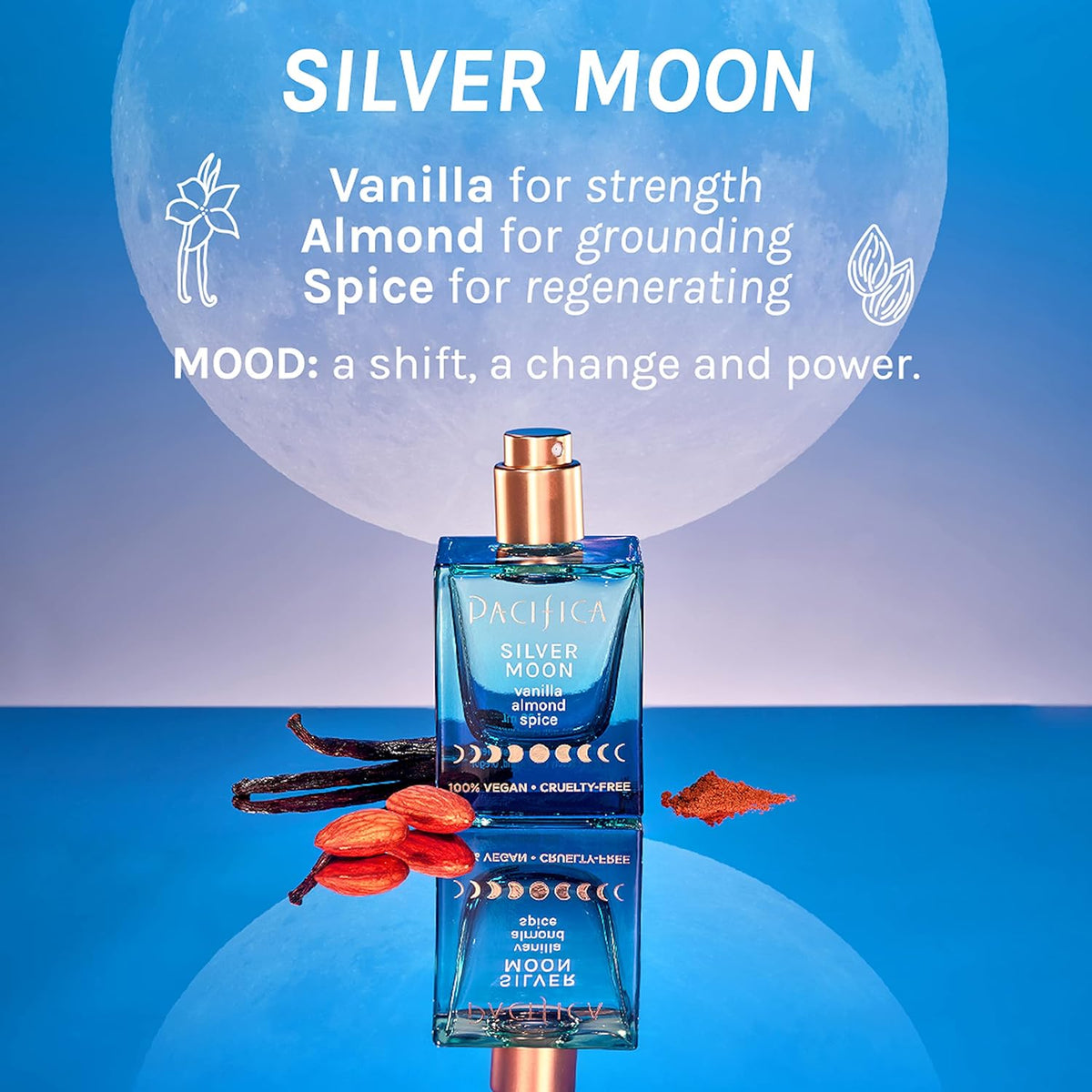 Pacifica Silver Moon Perfume 1oz – Long-Lasting Warm Vanilla & Almond Clean Fragrance for Women