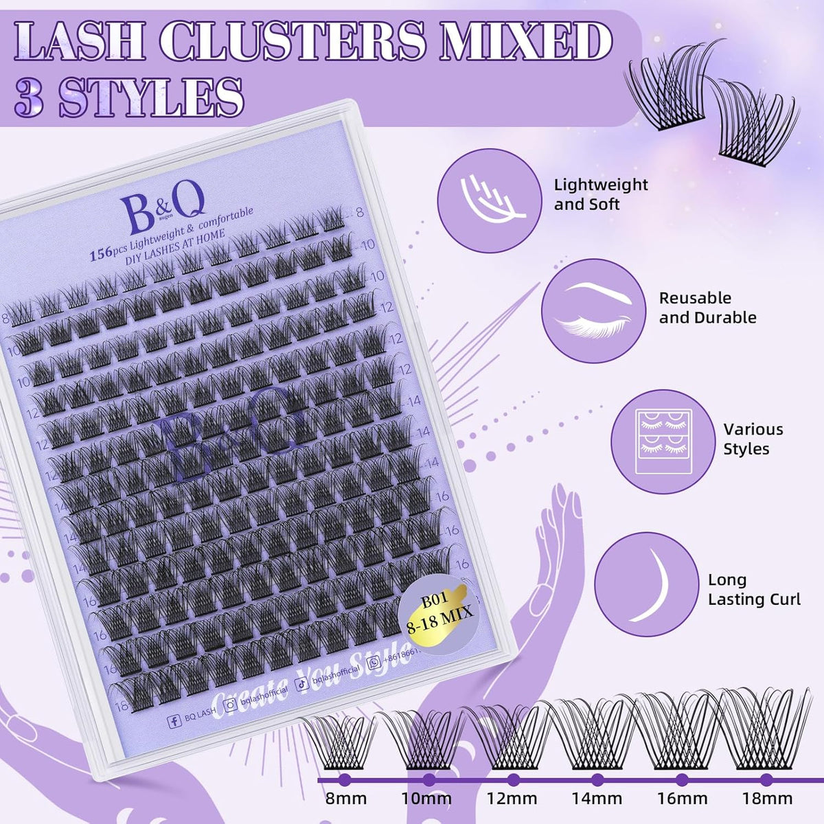 Lash Extension Kit B01 Eyelash Extension Kit B&Qaugen DIY Lash Extension Kit 156 PCS Lash Clusters