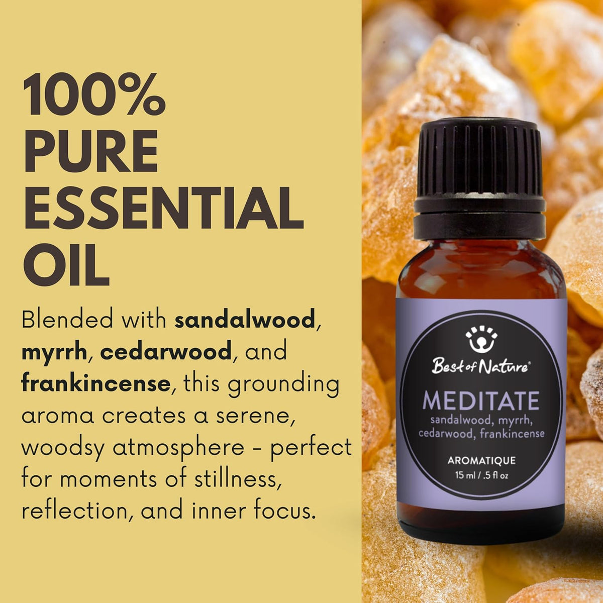 Best of Nature Meditate Essential Oil Blend – Sandalwood, Myrrh, Cedarwood & Frankincense – 100%