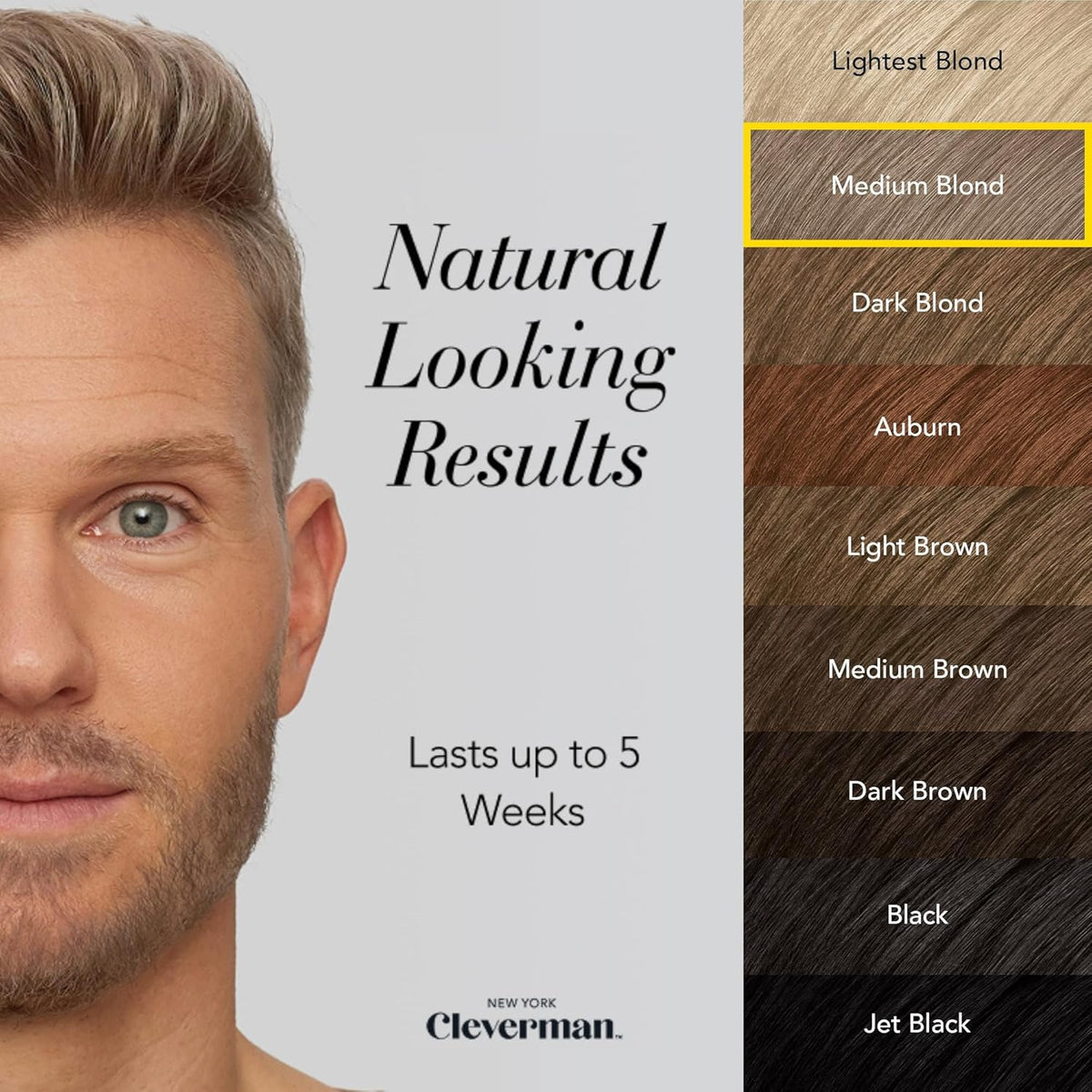 Cleverman Medium Blond All-in-One Reusable Kit for Men's Natural-Looking Gray Coverage