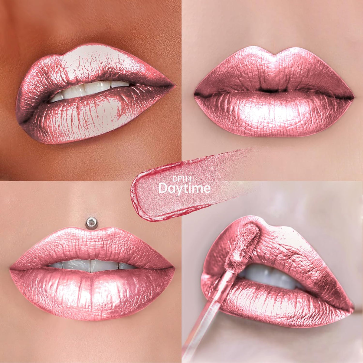 light Pink Lipsticks for Women Metallic Lipstick Long Lasting Non Stick Cup Lip Gloss, Shimmer