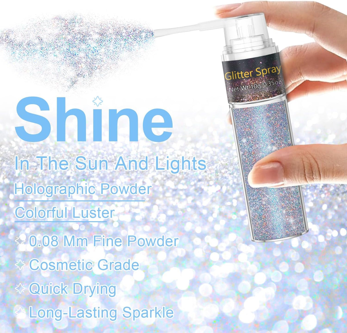 Hair and Body Glitter Spray, 1PC Glint-Rainbow Hair Glitter Extra Fine Face Shimmer Powder for