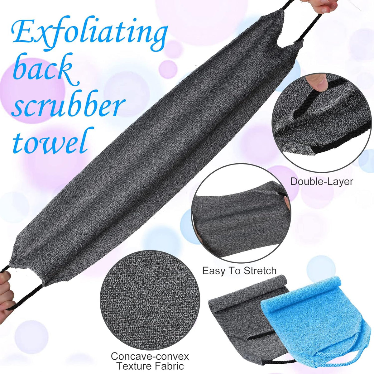 Moukeren Exfoliating Back Scrubber with Handles 4 Pack Nylon Back Exfoliator Extended Length