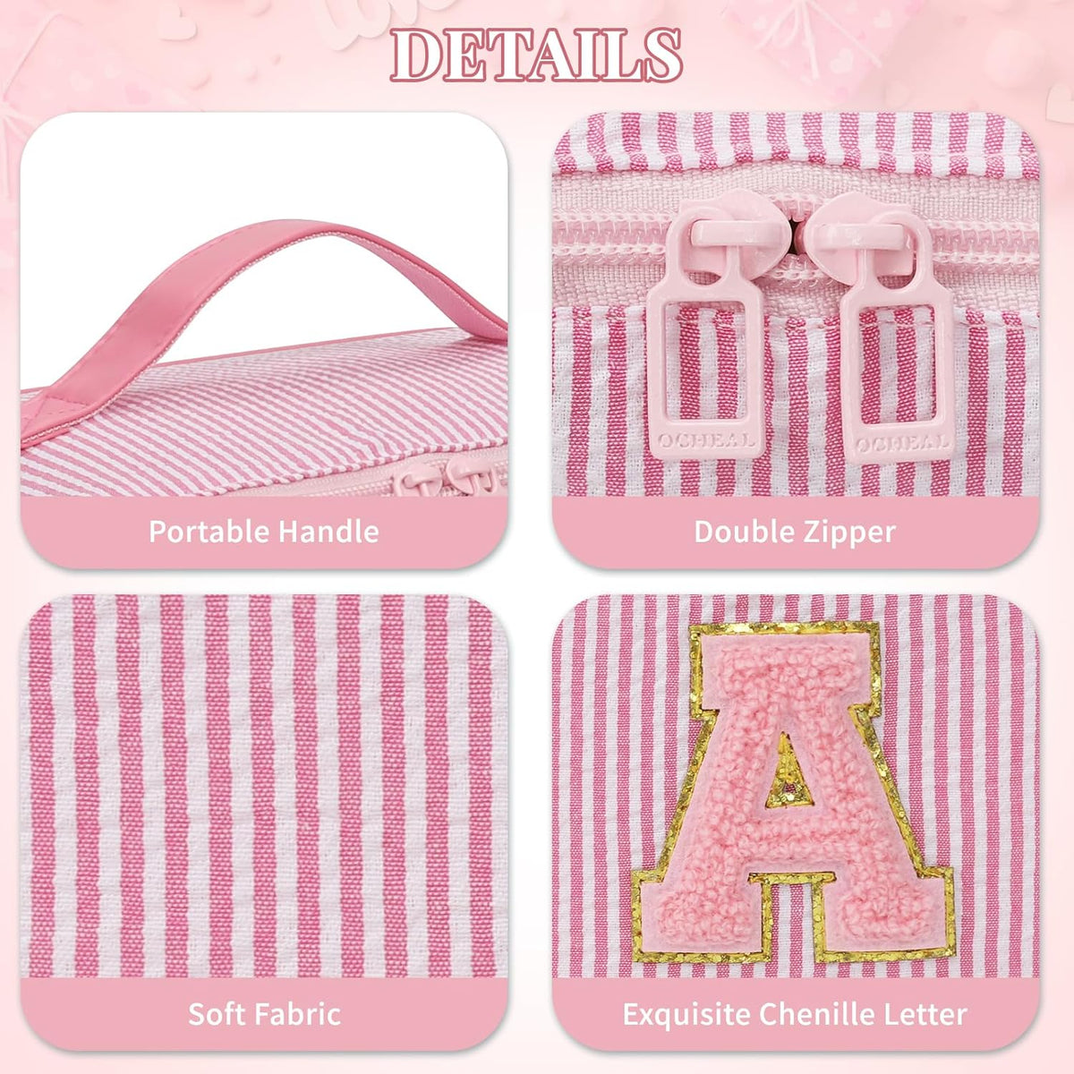 Travel Makeup Bag for Women, 2Pcs Portable Personalized Initial Makeup Organizer Bag, Open Flat