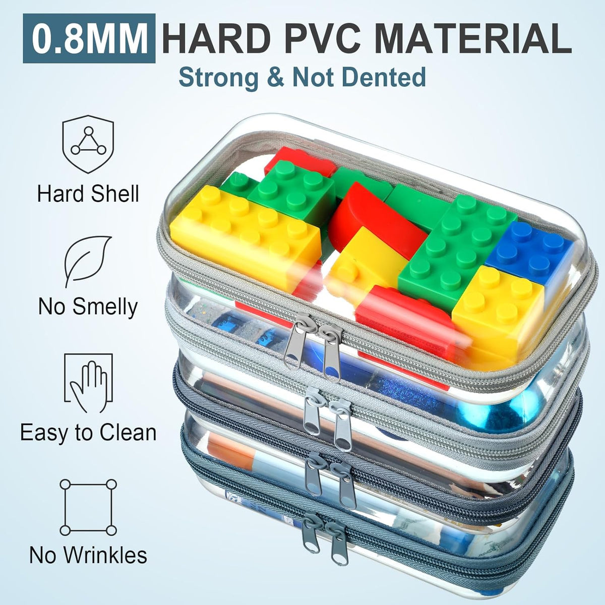 Hoolerry 4 Pcs Hard Clear Zipper Case Makeup Bags Plastic Pencil Pouch Transparent Storage Box