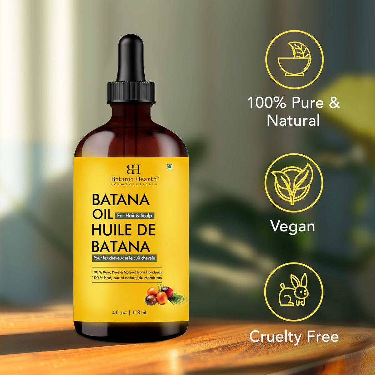 Botanic Hearth 100% Pure Batana Oil for Hair Growth- Weightless(Glass bottle 4 fl oz) from