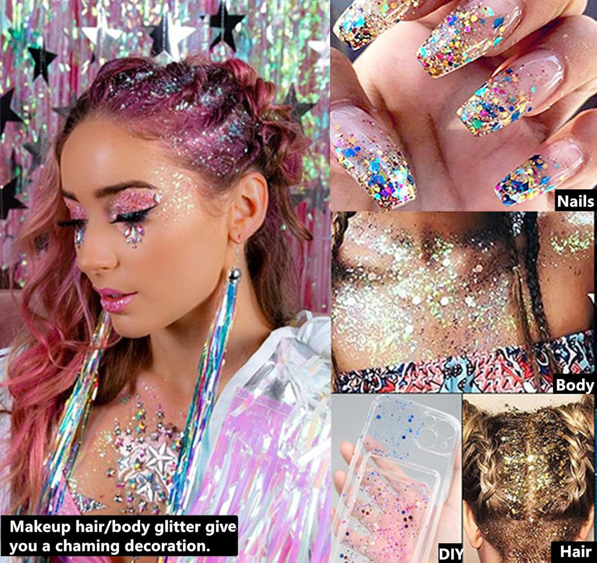 Go Ho Christmas Body Hair Face Glitter Gel,Christmas Glitters Face Paint,Holographic Colorful