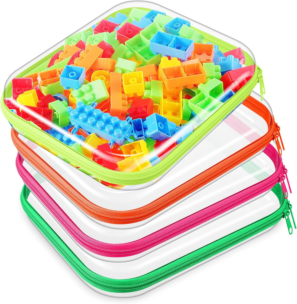Hoolerry 4 Pcs Hard Clear Zipper Case Makeup Bags Plastic Pencil Pouch Transparent Storage Box