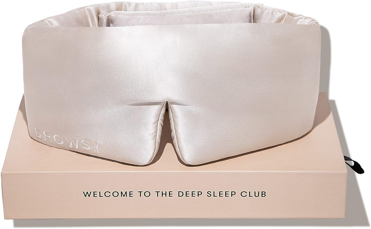 DROWSY Silk Sleep Mask. Face-Hugging, Padded Silk Cocoon for Luxury Sleep in Total Darkness. (Dusty