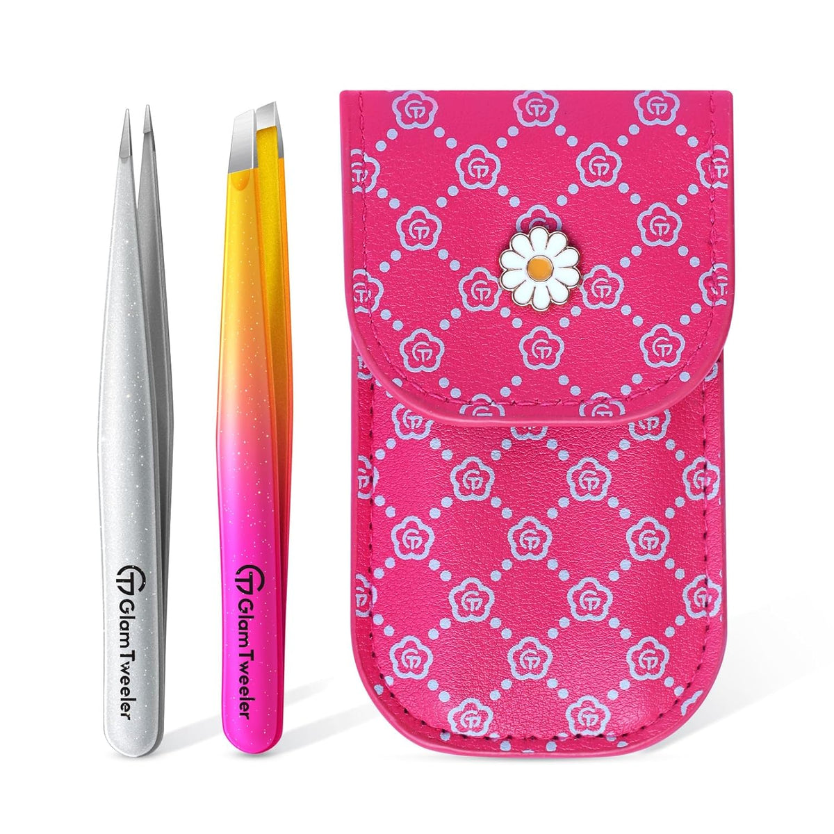 Expert Slant and Point Tip Tweezer Set with Exclusive Travel Case, GlamTweeler Sharp & Precision