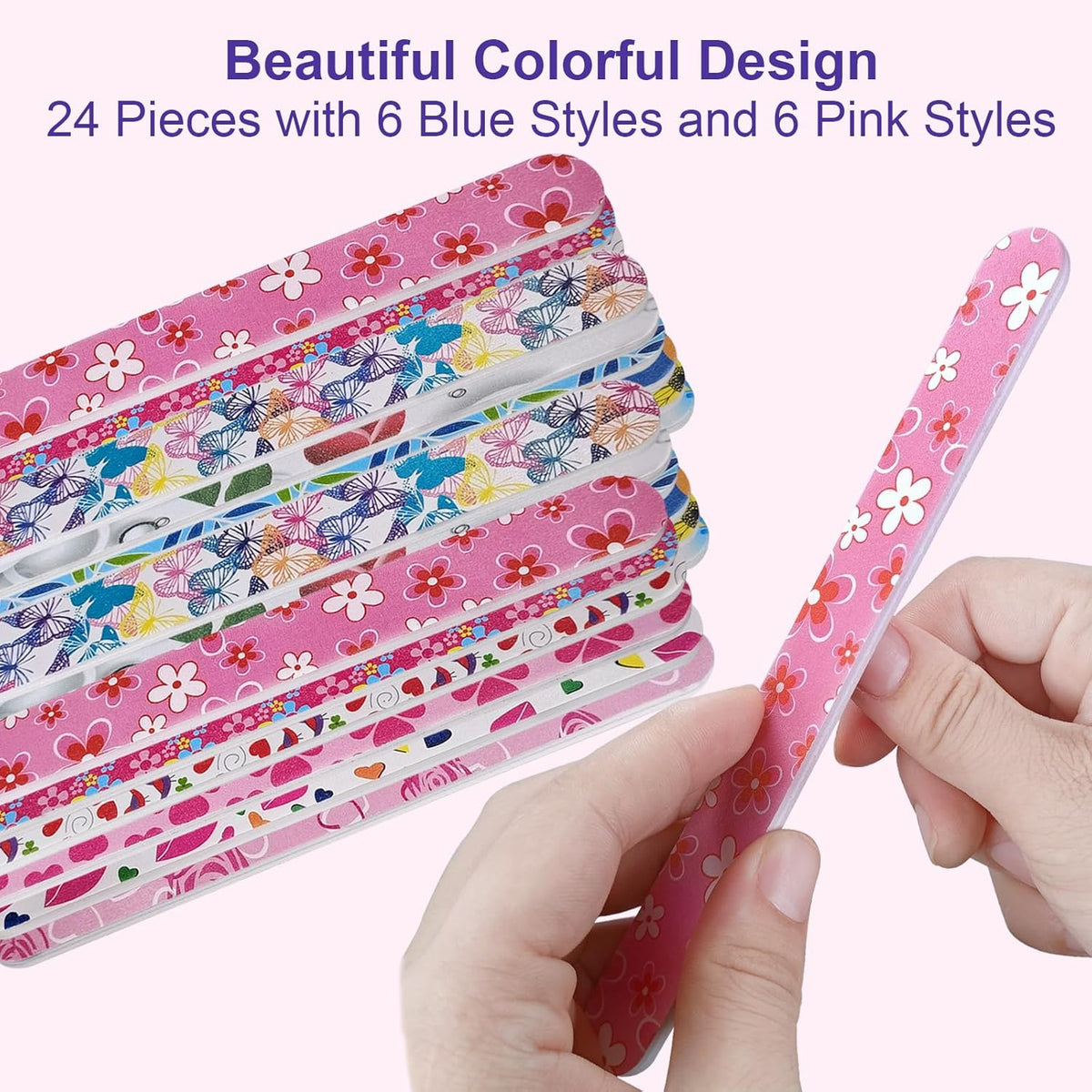 Nail Files (24 Pack), Colorful Emery Board Nail File for Natural Nails Double Sided 180 Grit