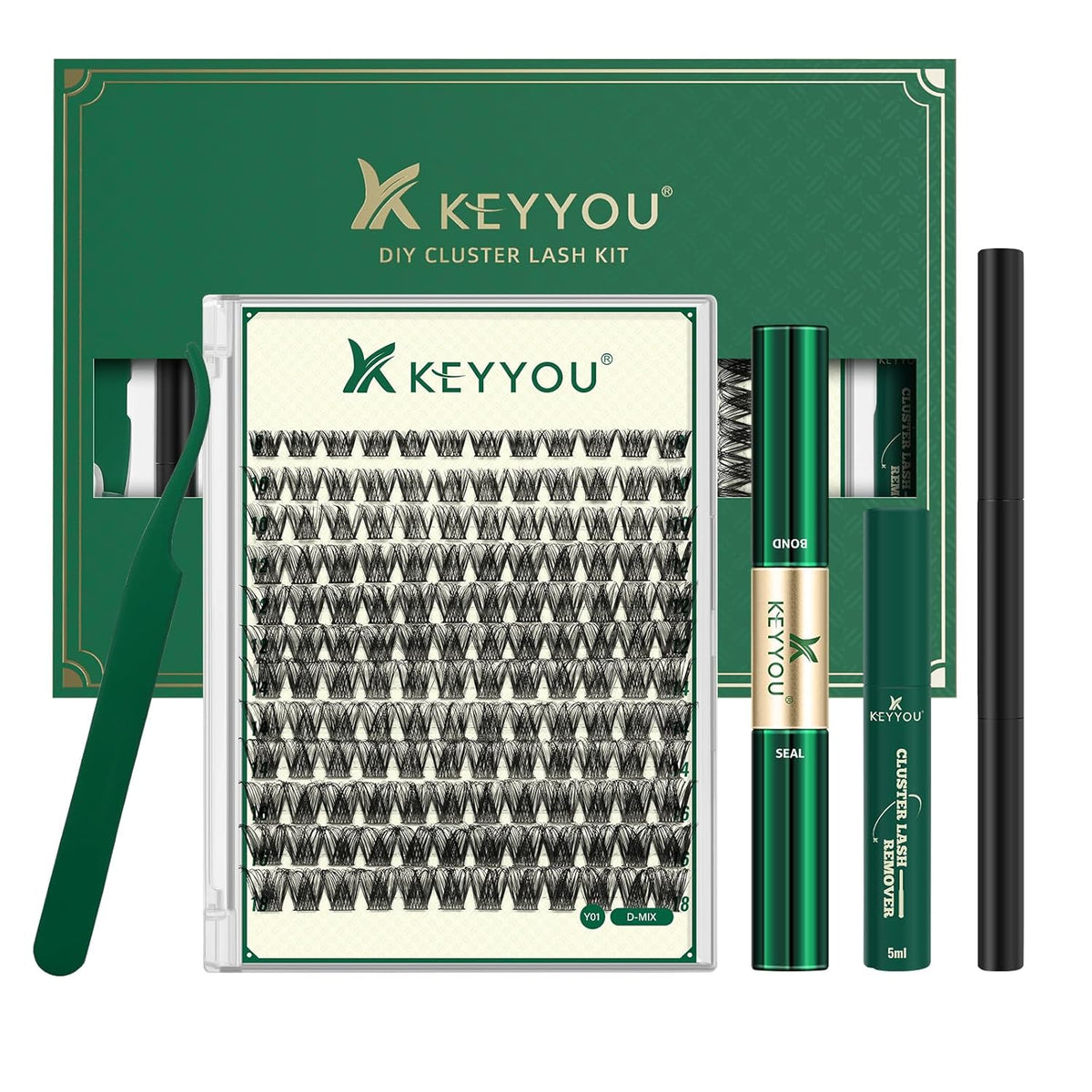 DIY Lash Extension Kit KEYYOU 144pcs Lash Clusters Eyelash Extension Kit with Mascara Brush Bond