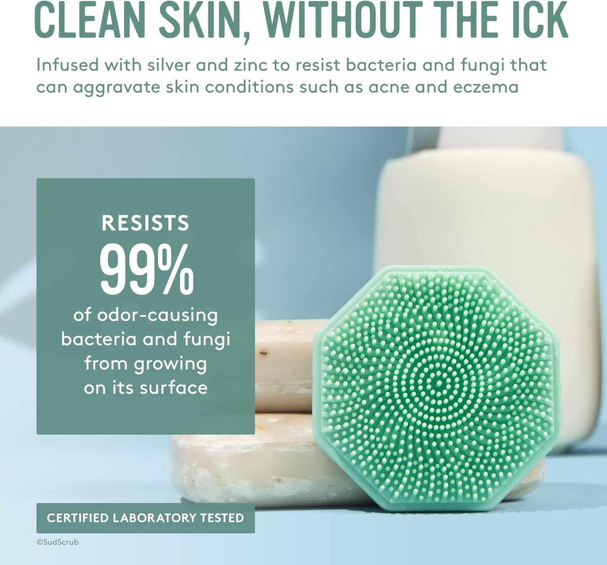 Sud Scrub® Antimicrobial Silicone Face Scrubber, 1 Pack, Gentle Face Exfoliator for Sensitive Skin