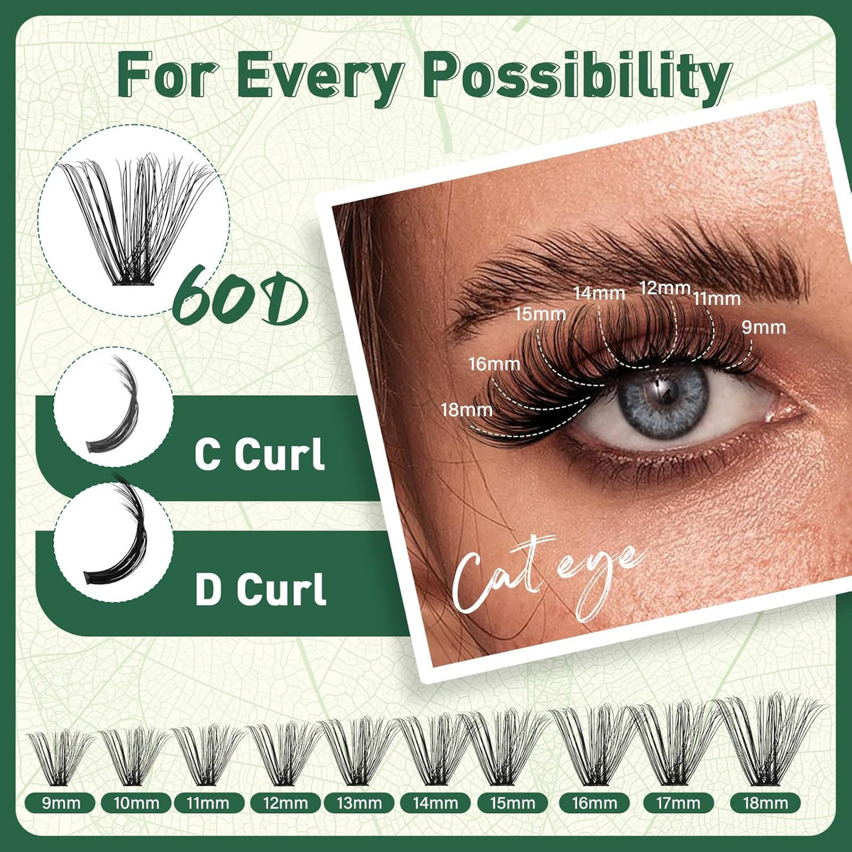 Lash Clusters 280Pcs Eyelash Clusters KEYYOU 60D D Curl 9-18MIX Clusters Lashes Thick Super Soft