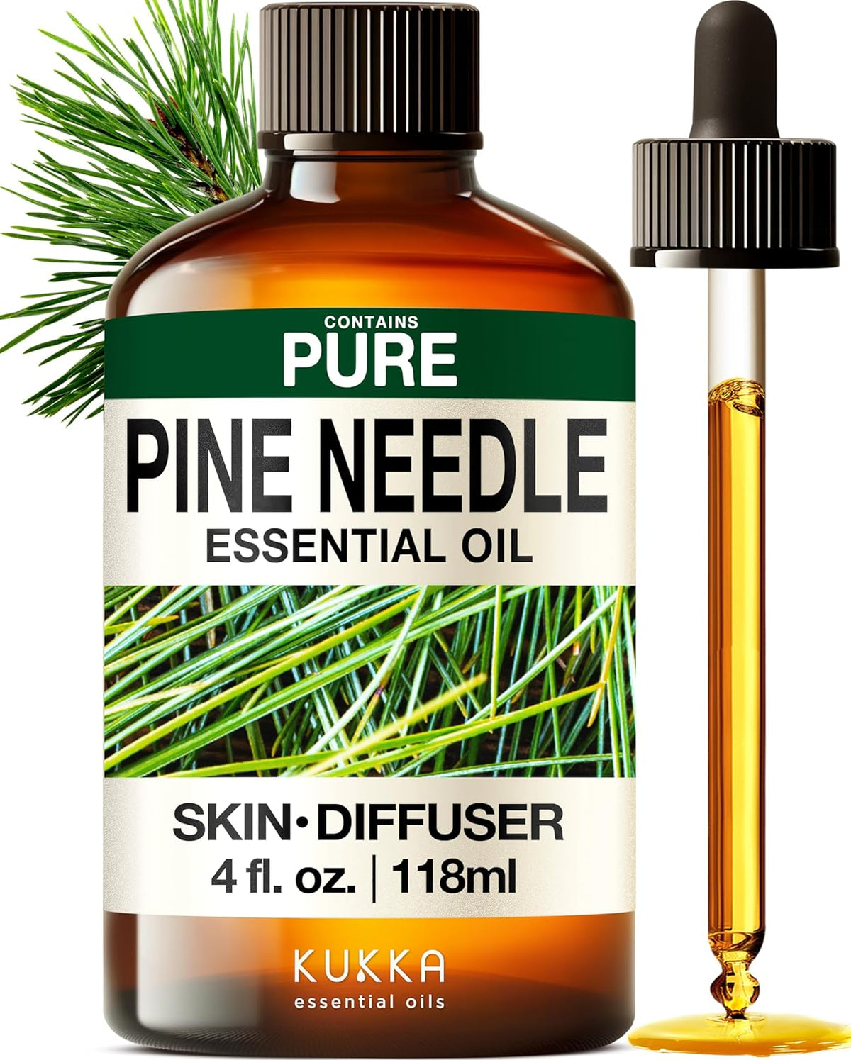 Kukka Pine Essential Oil for Diffuser - 4 Fl Oz - Pine Oil, Woody Scent, for Candle, DIY Soap