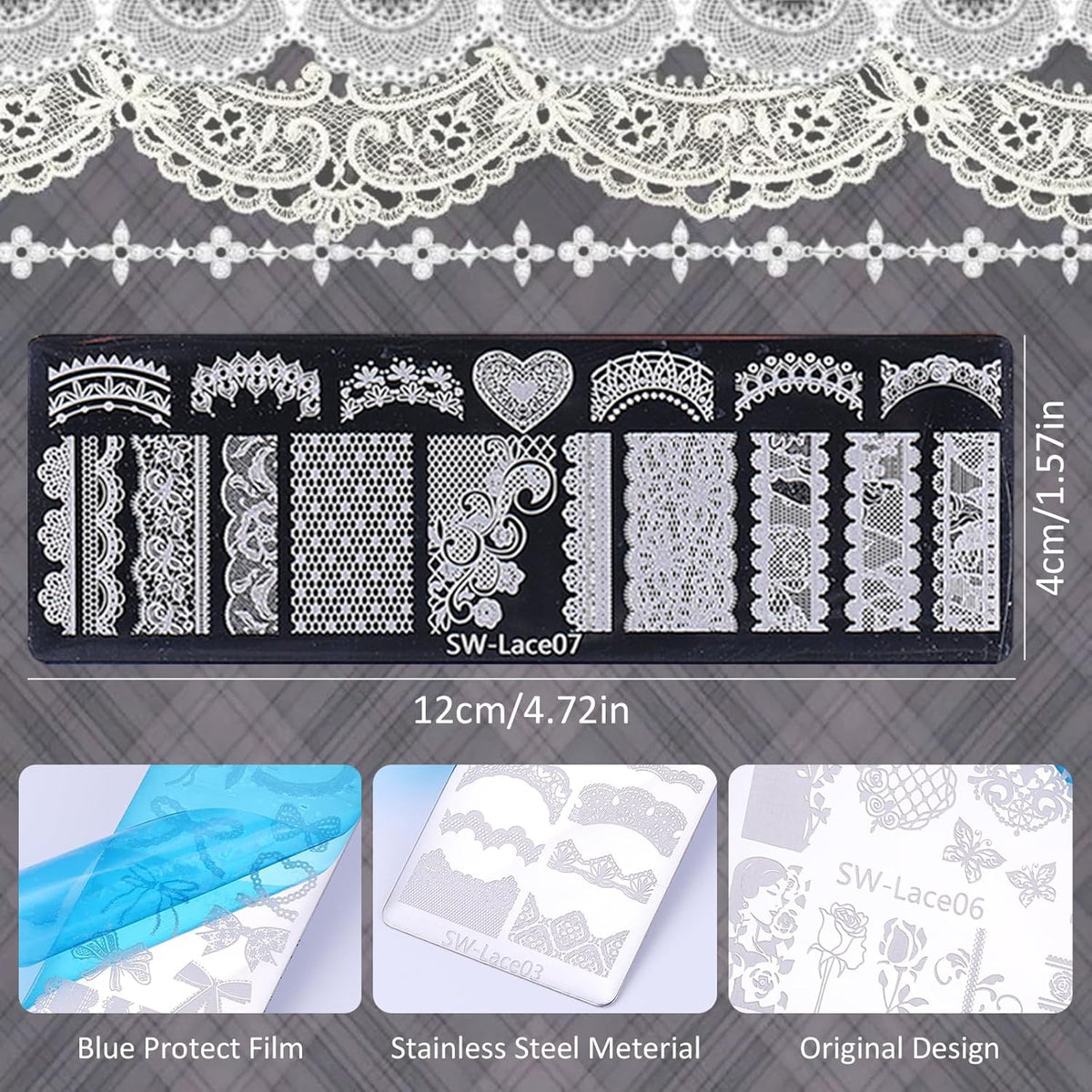 Lace Nail Stamping Plate Set - French Tip Stamp Silicone Nail Stamper Kit Bow Lace Design with Nail