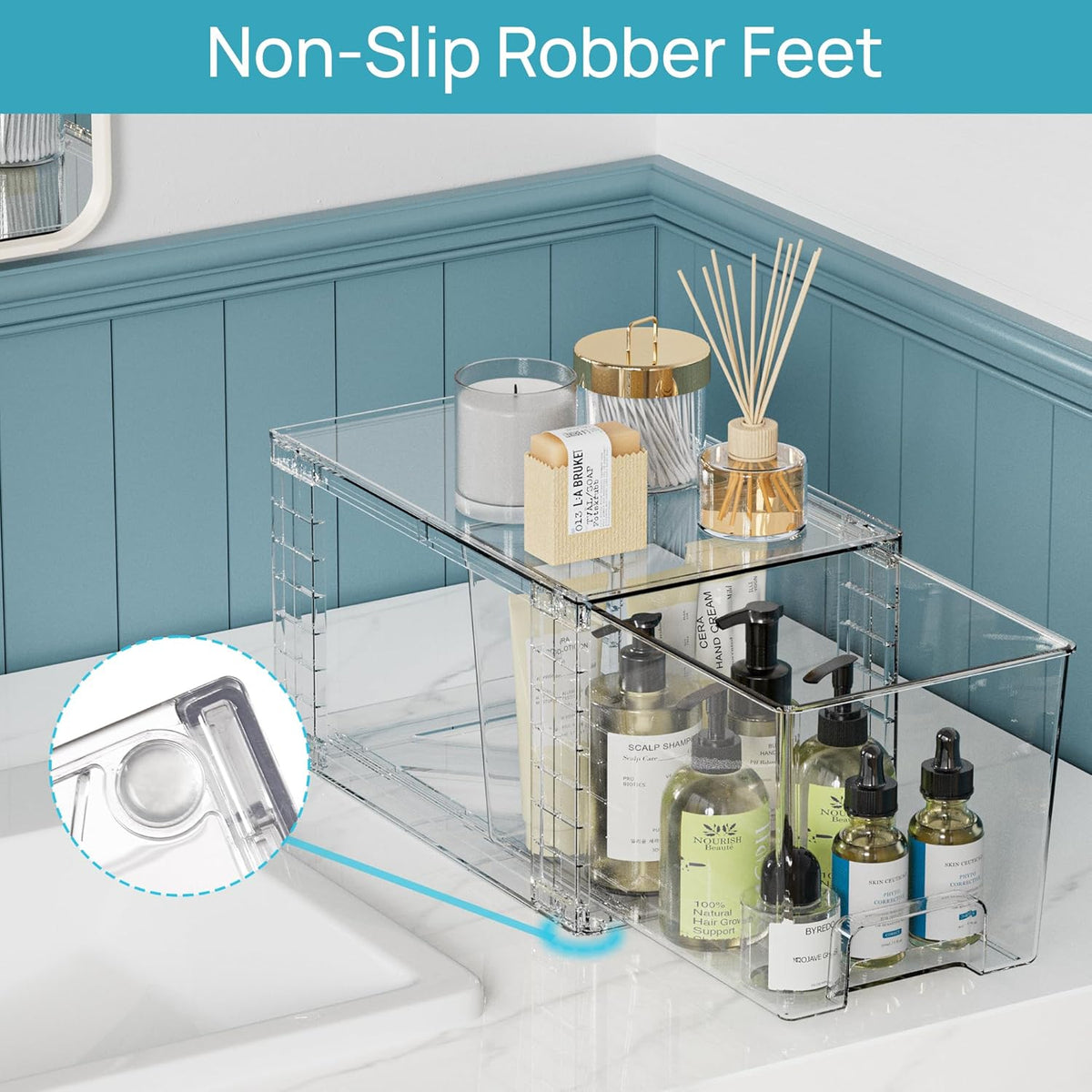 Vtopmart 4 Pack Clear Stackable Storage Drawers,Easy to Assemble Bathroom Organizers and Storage
