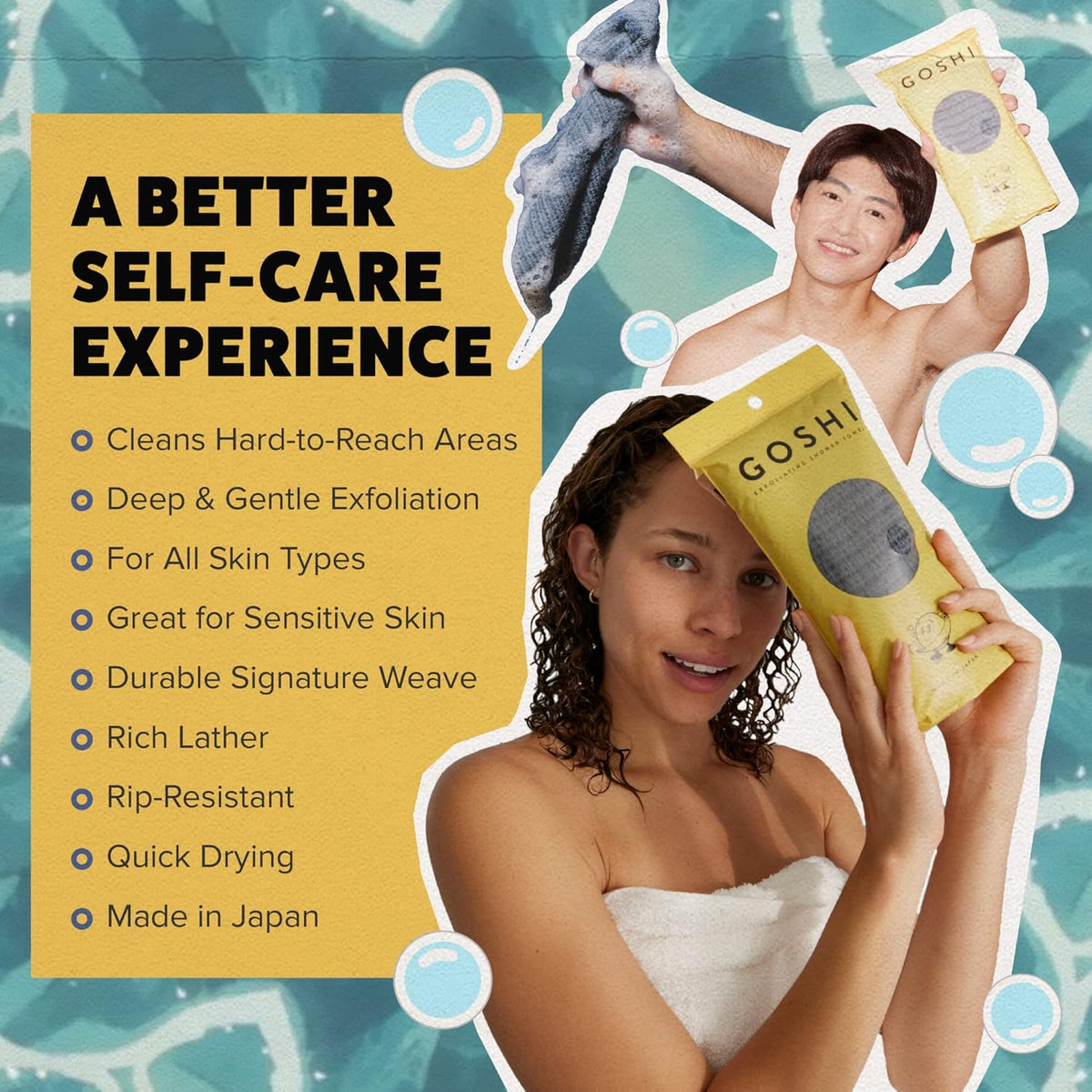 GOSHI Exfoliating Shower Towel - Rip-Resistant Exfoliating Washcloth for All Skin Types - Made in