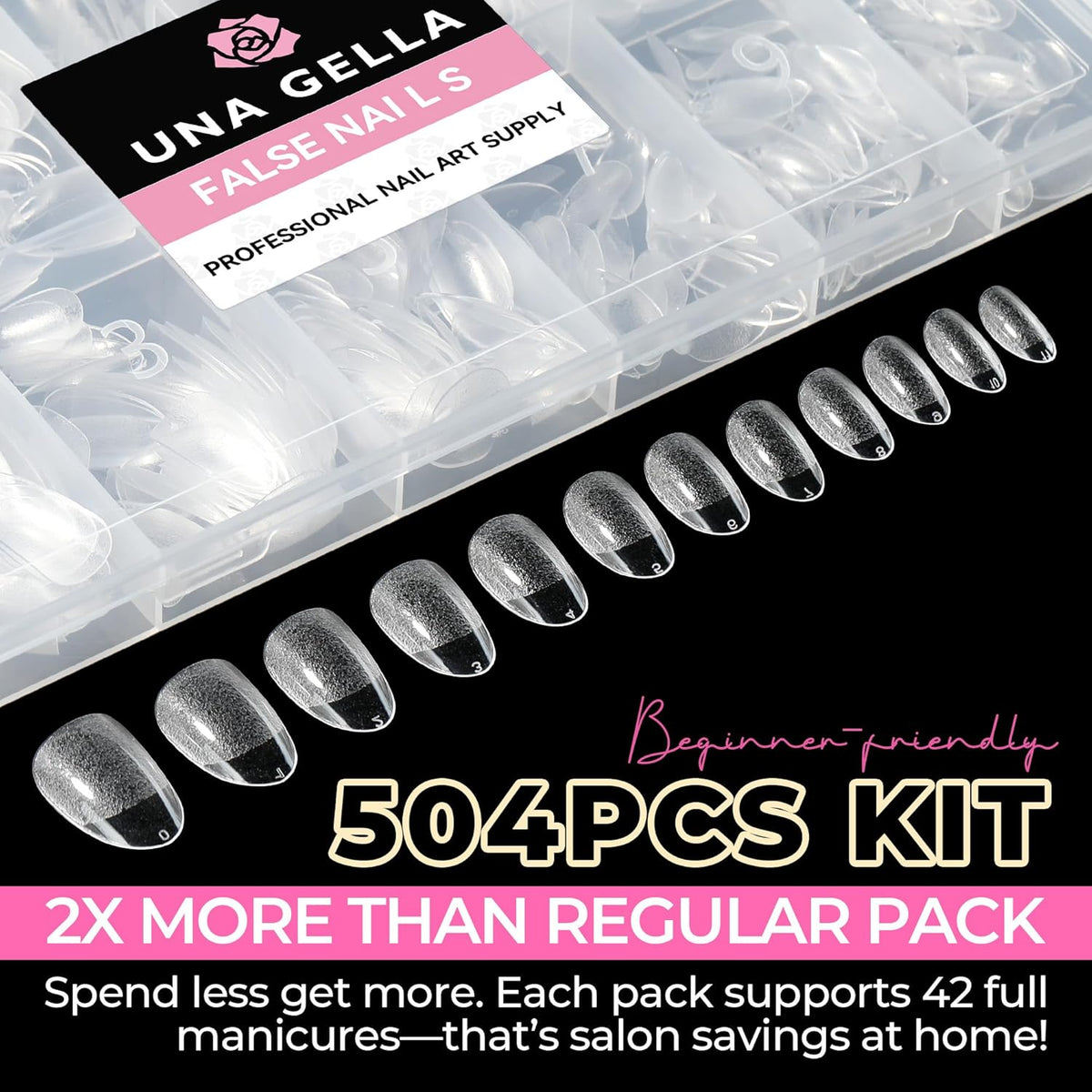 UNA GELLA Short Oval Almond Fake Nails 504pcs Press on Nails Pre-shape Short Almond Round Gel Nail