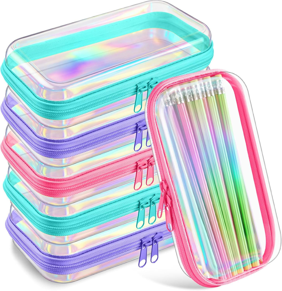Sanwuta 6 Pcs Clear Hard Zipper Case Pencil Pouches Hard Plastic Zipper Pouches Makeup Bag