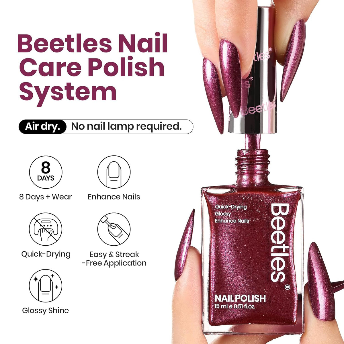 Beetles 1Pcs 15ml Red Nail Polish,Nail Polish Fast Drying & Long Lasting Nail Lacquer Red Cheerful