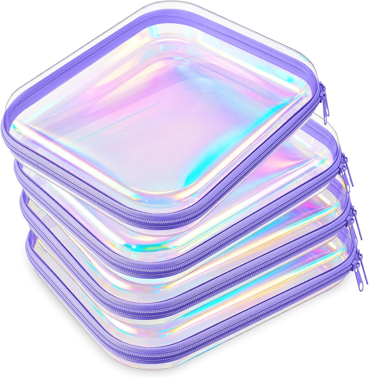 Hoolerry 4 Pcs Hard Clear Zipper Case Makeup Bags Plastic Pencil Pouch Transparent Storage Box