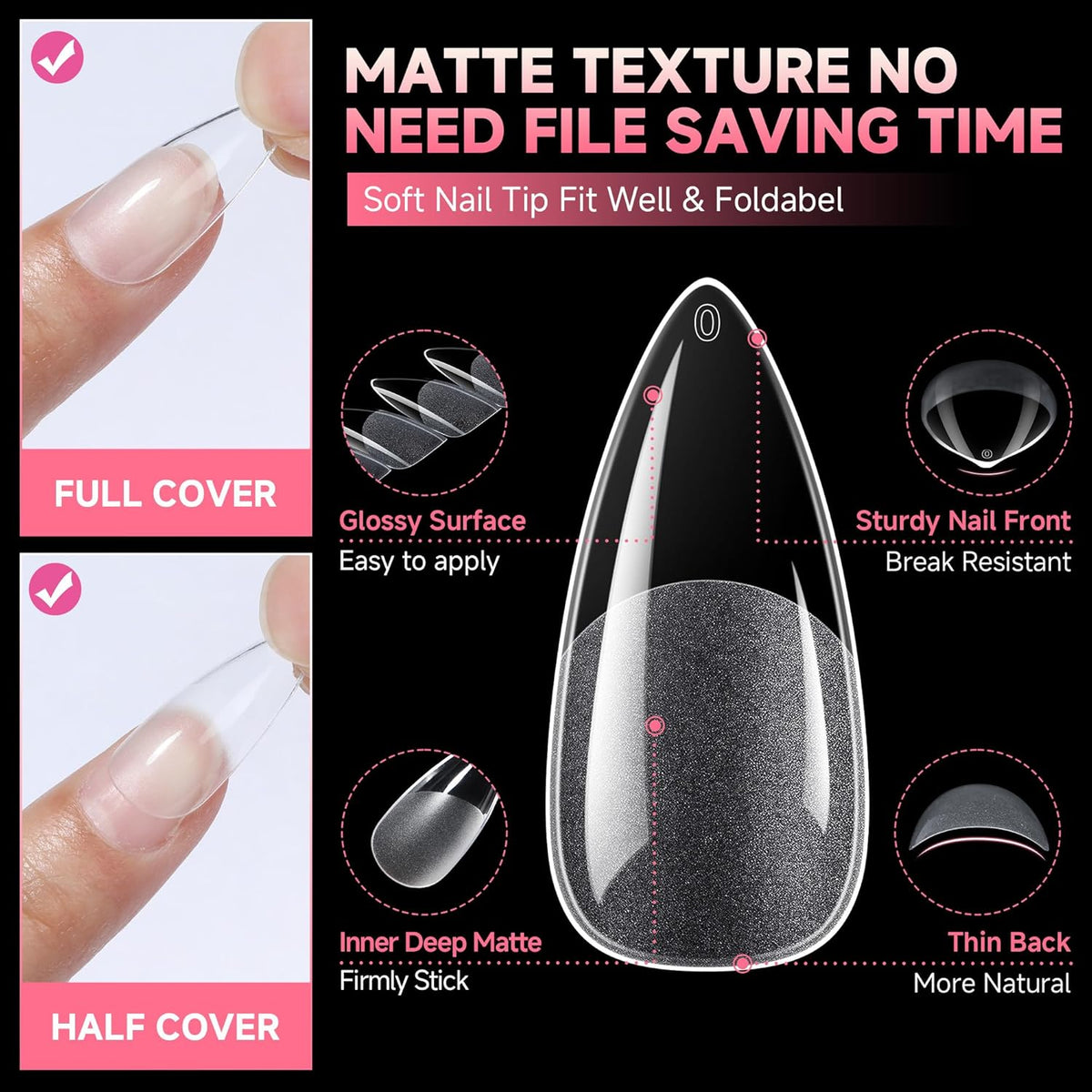 UNA GELLA Medium Stiletto Gel Nail Tips Halloween Full Cover 216Pcs Almond Shape Nails Tips
