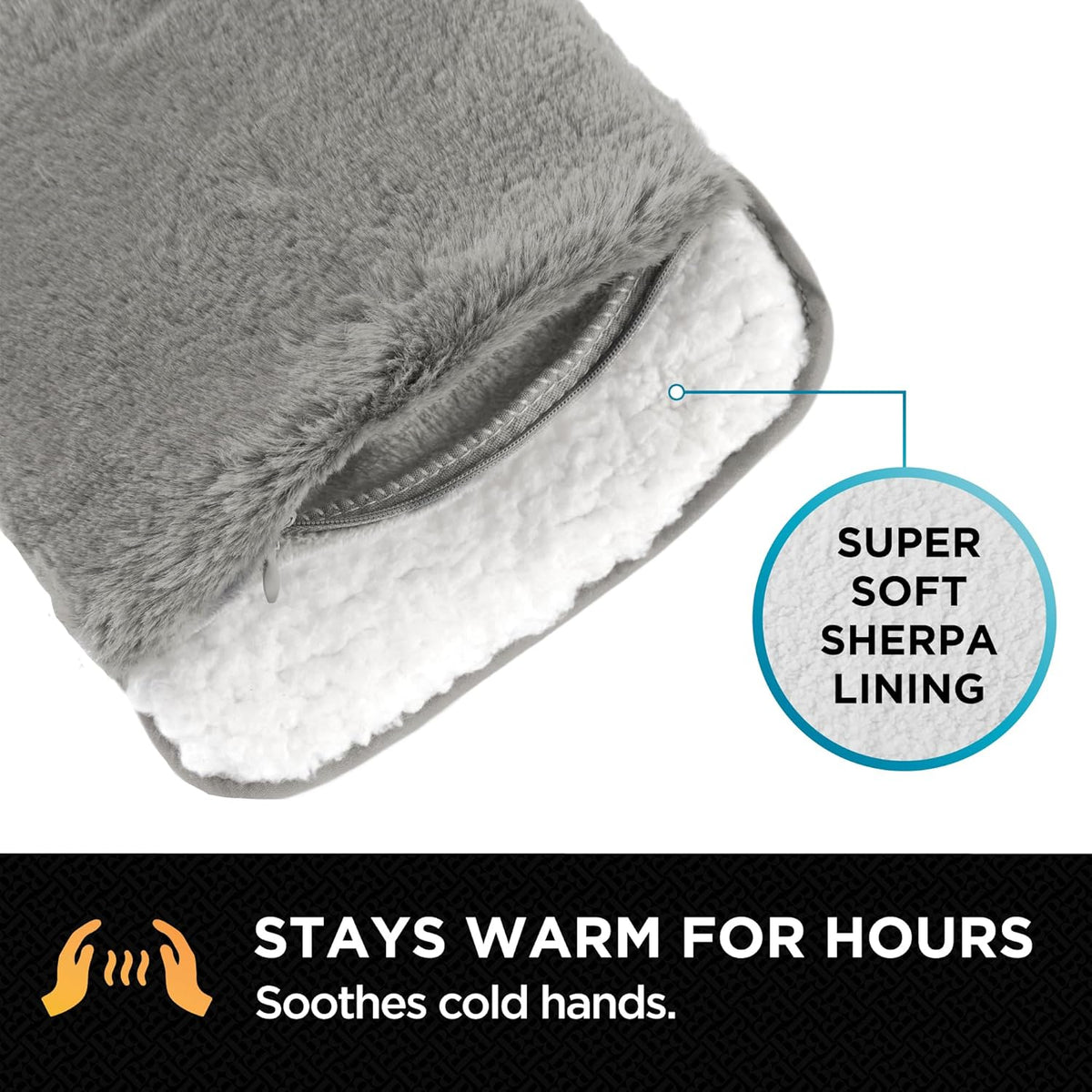 Brookstone Faux Fur Hand Warmer | Soothe Cold Hand Muff with Microwavable Gel Pack for Long Lasting