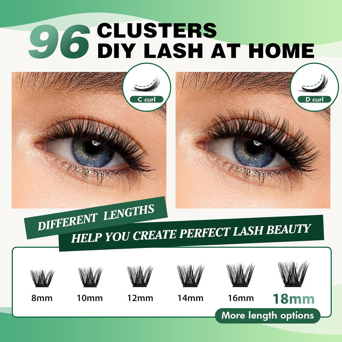 Lash Clusters 96pcs Eyelash Clusters Y02 D Curl 12mm Individual Lashes KEYYOU Volume Wispy Lash