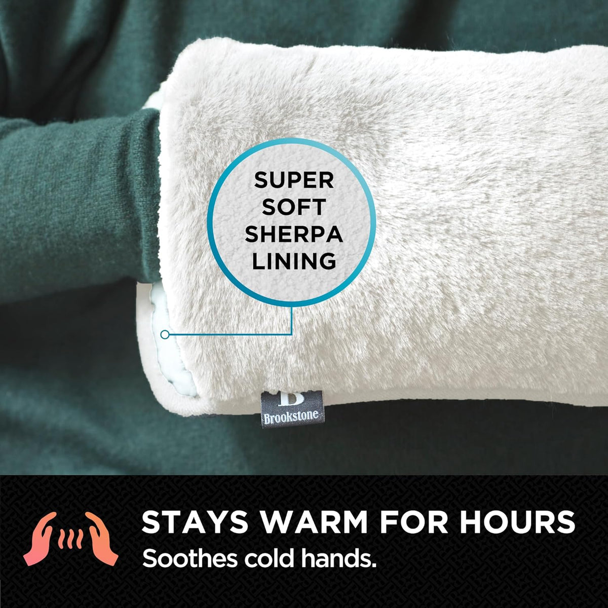 Brookstone Faux Fur Hand Warmer | Soothe Cold Hand Muff with Microwavable Gel Pack for Long Lasting