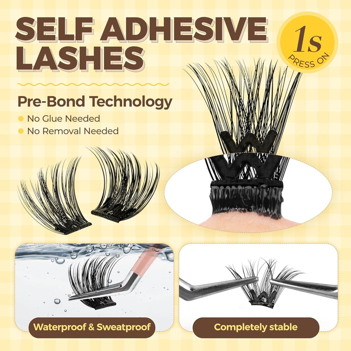 PopUp Self Adhesive Eyelashes Clusters, Press On Lashes Pre Glued Eyelash Extension Kit with Lash