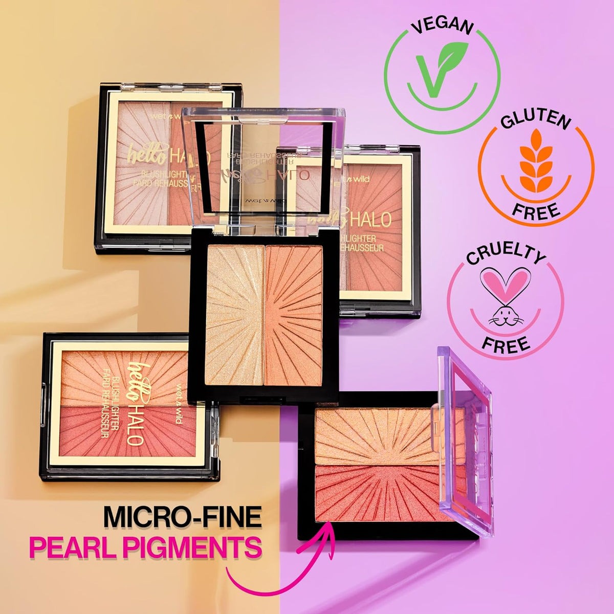 Wet n Wild MegaGlo Blushlighter, Blendable Blush & Highlighter Set, Shimmery Metallic Finish, Flash