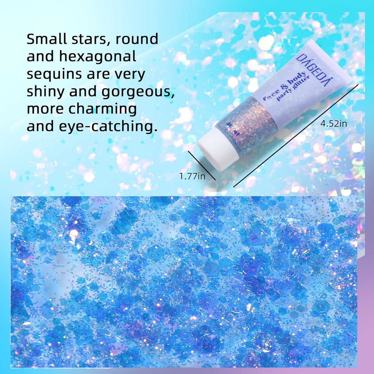 DAGEDA Body Glitter Gel, Face Glitters Body Gel Sequins Shimmer Liquid Eyeshadow, Chunky Glitter