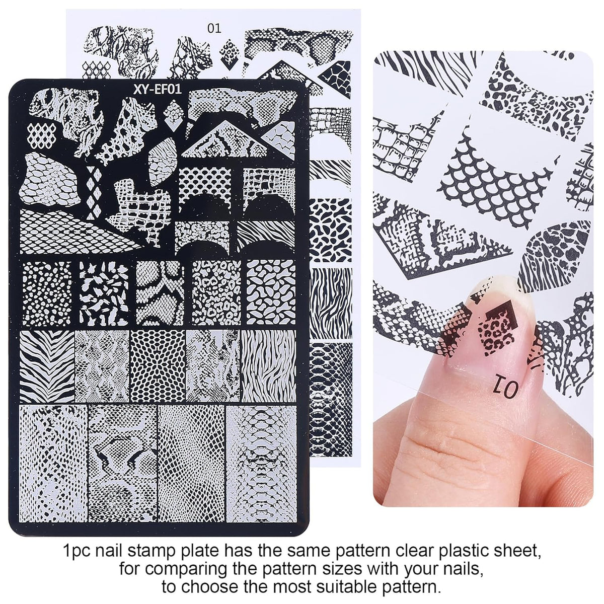 4pcs Snake Leopard Print Nail Stamping Plate Stencil with French Tip Nail Stamper Kit Reusable