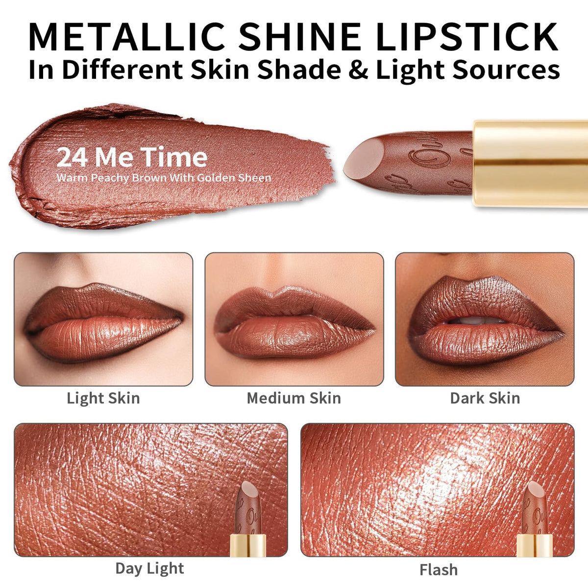 Oulac Glitter Lipstick for Women with Metallic 3D Shine Lightweight Hydrating Formula, High Impact