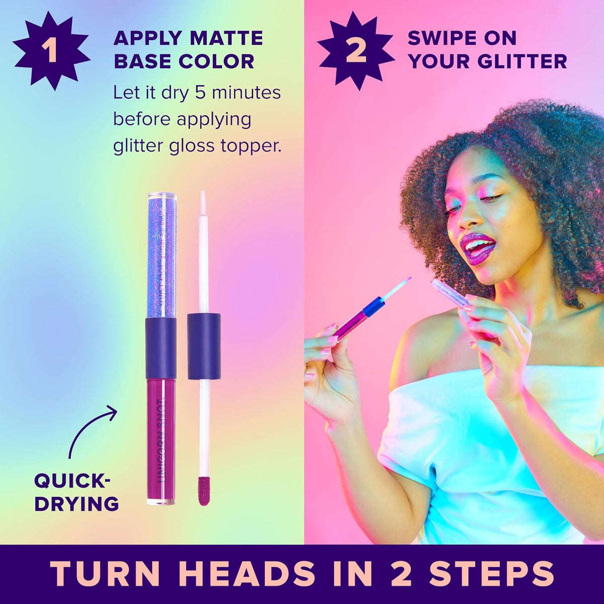 UNICORN SNOT Quiet Riot™ Plastic-Free Glitter Lip Duo | 2-in-1 Set w/Matte Lipstick & Sparkly