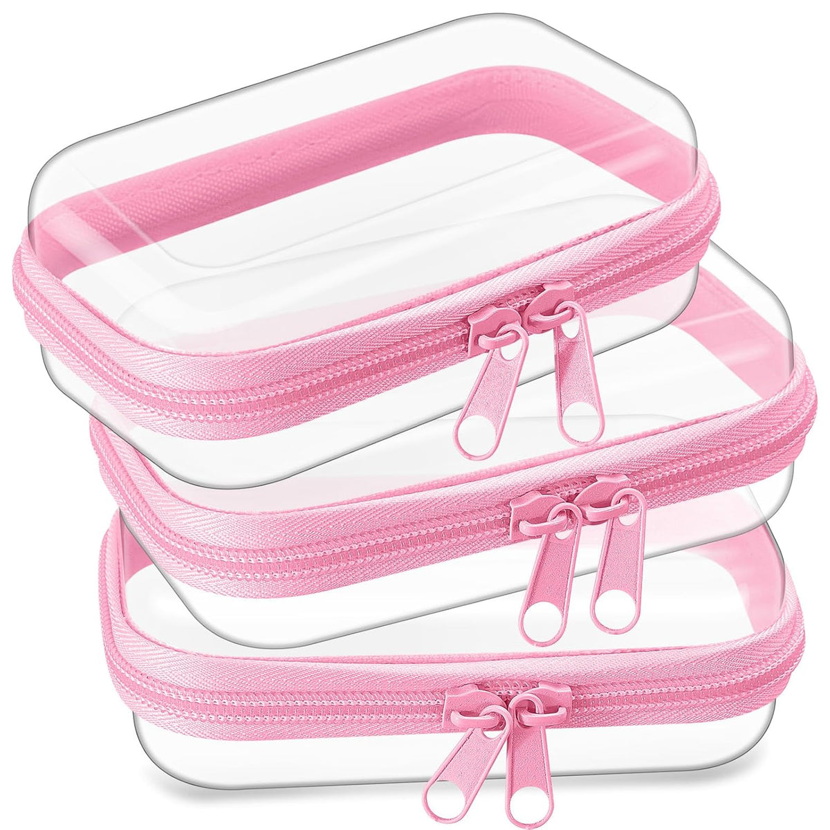 Hoolerry 3 Pcs Clear Hard Zipper Case Plastic Pouch Transparent Hard Case Clear Makeup Bag Portable