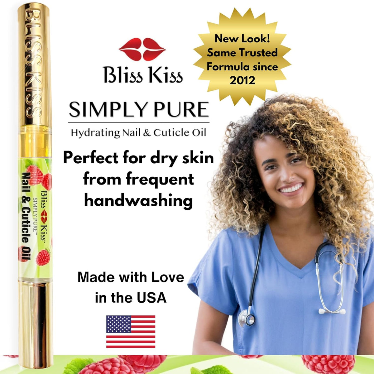Bliss Kiss | 4 Juicy Raspberry | Oil Cuticle Pen w/Vitamin E & Jojoba⏤Nail Strengthener Nail Growth