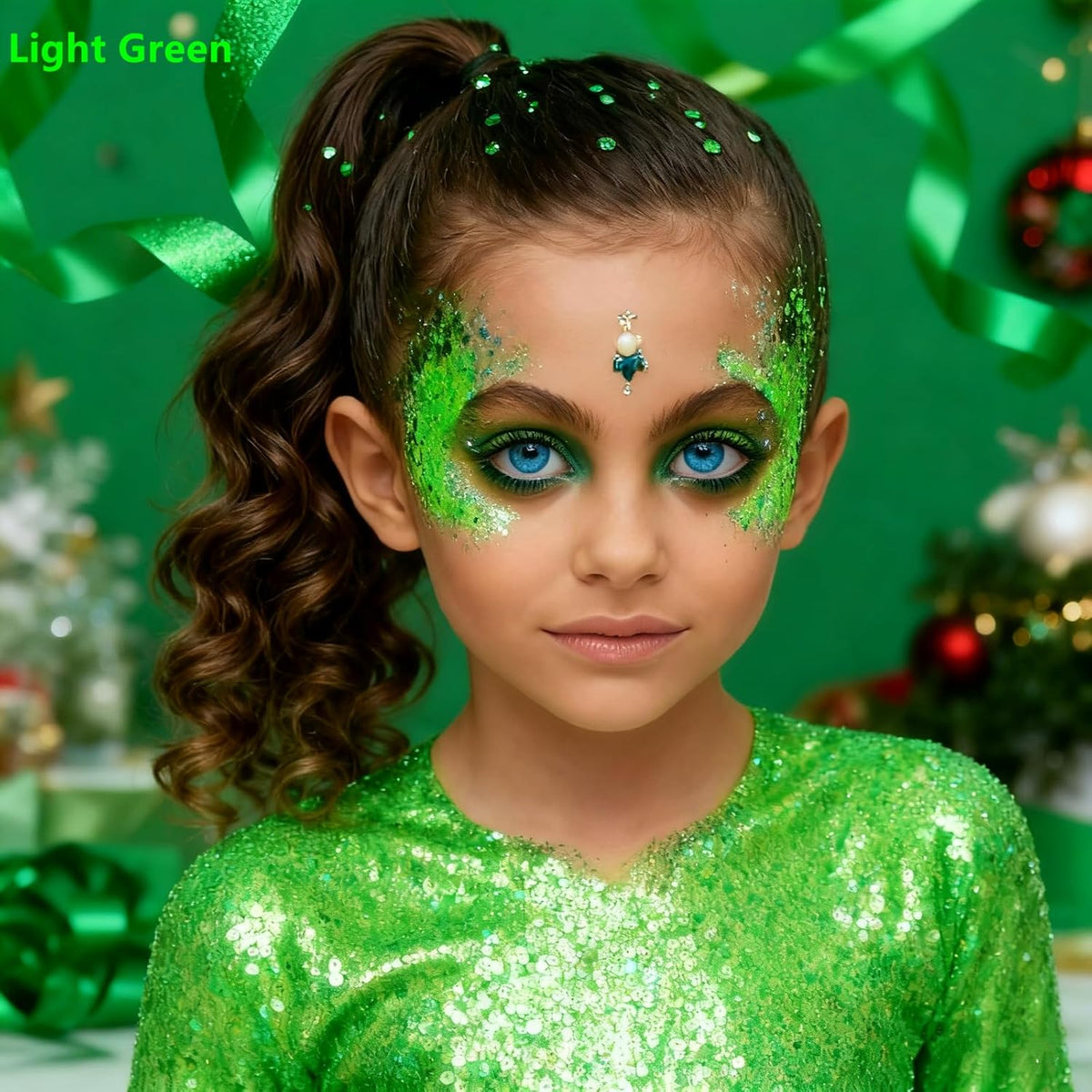 Go Ho Light Green Face Body Glitter,Sparkly Face Glitter Makeup,Light Green Face Paint Holographic