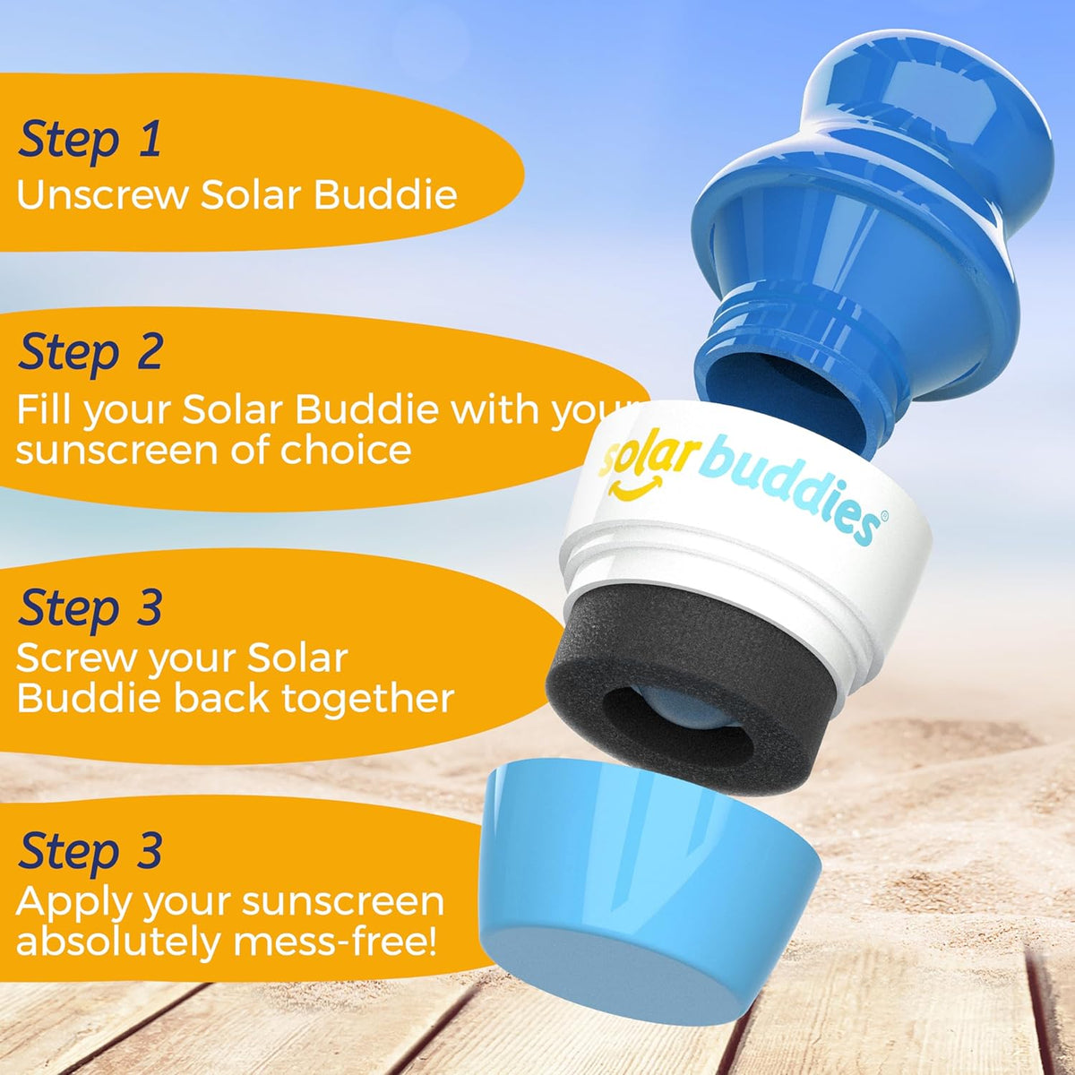 Solar Buddies Bag Bundle & Carabina Clip - Full Blue - Refillable Roll on Sponge Sunscreen
