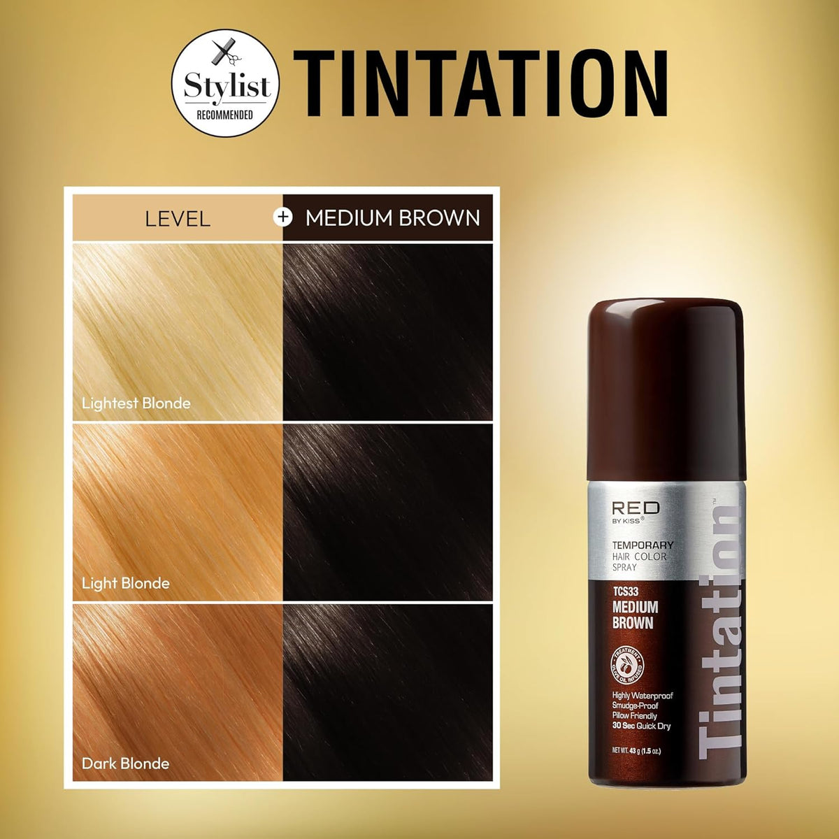 RED by Kiss 1.5OZ. Tintation Temporary Hair Color Spray, Instant Gray Root Cover Up