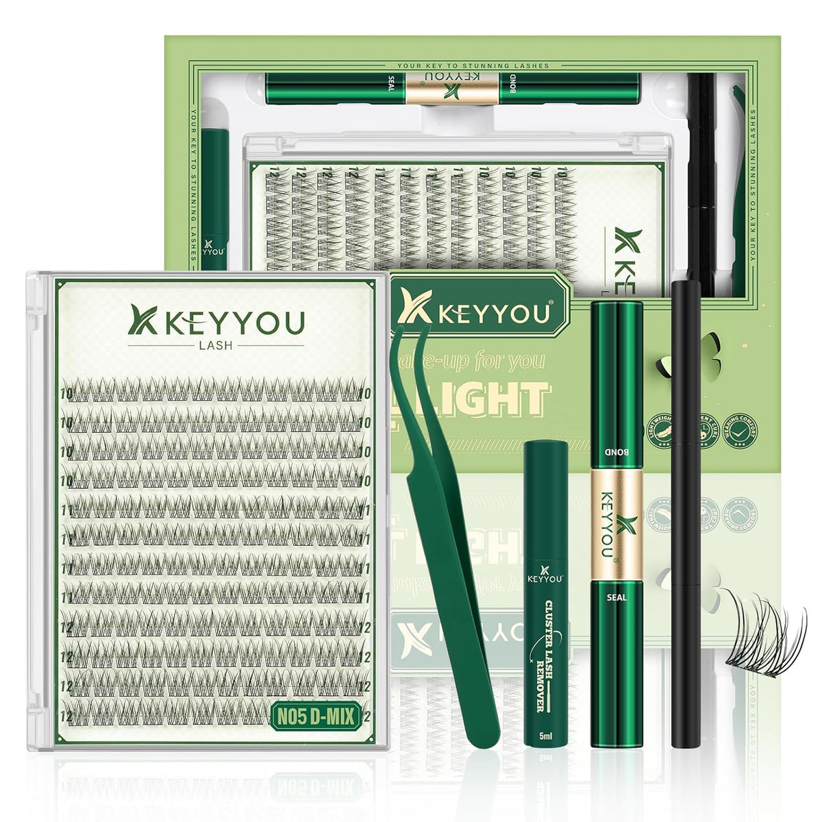 KEYYOU Natural Lash Clusters Kit 144Pcs DIY Lash Extension Kit Wispy Eyelash Extensions Kit D Curl