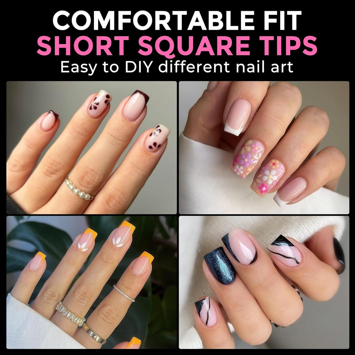 UNA GELLA Short Square Gel Nail Tips 216pcs Short Square Press on Nails Pre-shape Fake Nails for