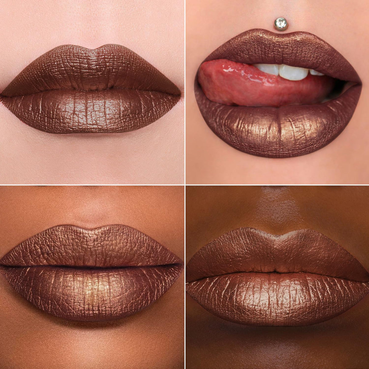MAKI YIKA 3Pc Metallic Lipstick Long Lasting Pink Brown Nude Glitter Lipsticks High Shine Lipstick