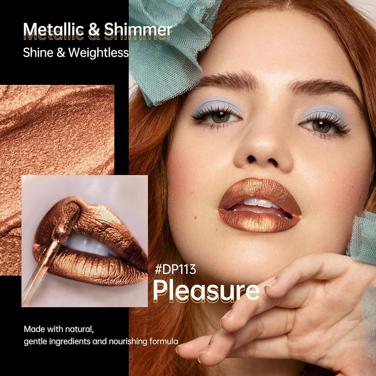 Brown Lipsticks for Women Metallic Lipstick Long Lasting Non Stick Cup Lip Gloss, Shimmer