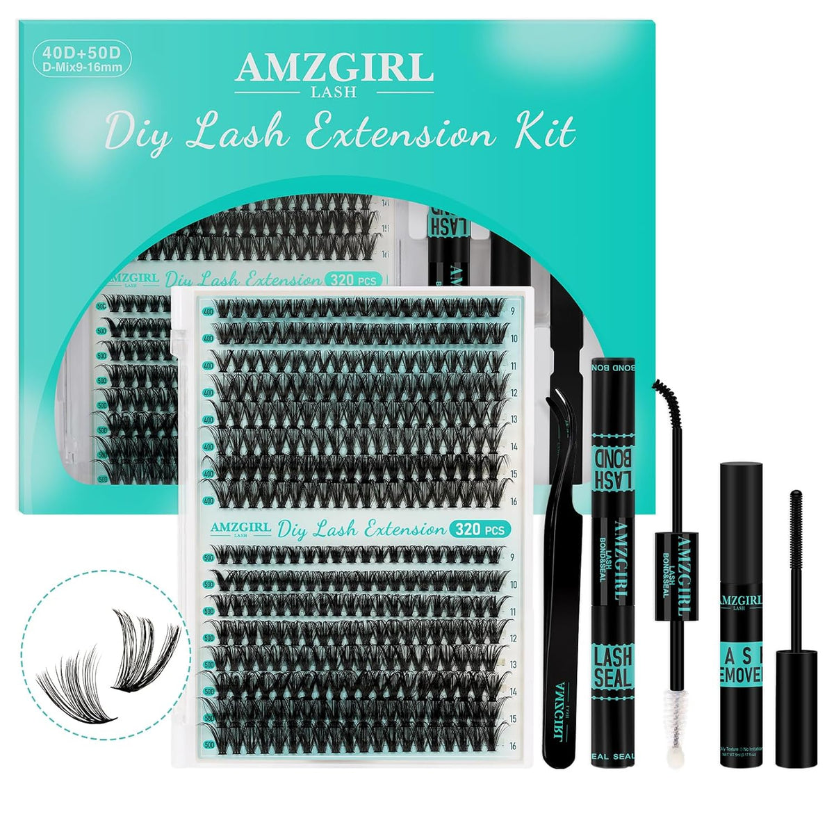 Lash Extension Kit 320Pcs,DIY Individual Lashes Clusters Kit,Lash Bond And Seal,Lash Remover For