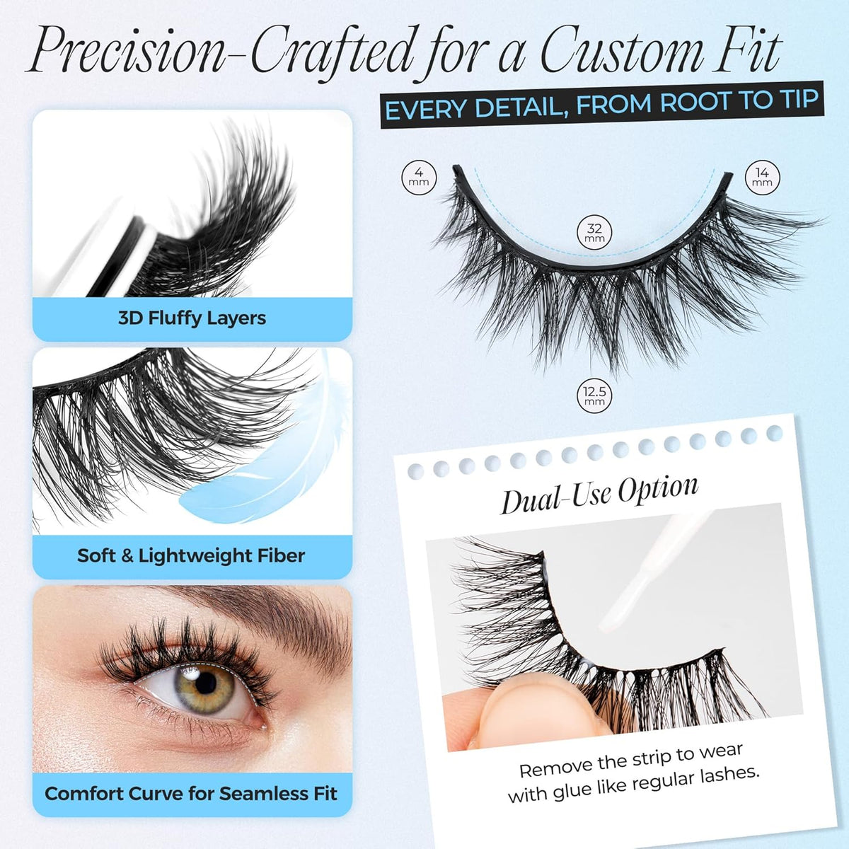 LASHVIEW Self Adhesive Eyelashes 5 Pairs Cat Eye Wispy Self-adhesive False Lashes Reusable Natural